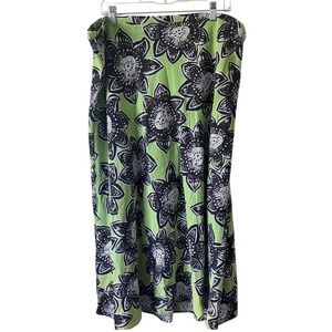 Cato Green Black Floral Linen Blend Maxi Skirt Plus Size 18/20W Boho Tropical